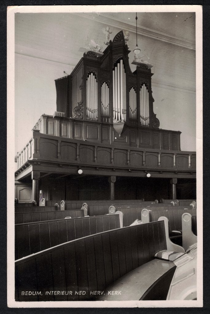 Bedum, Interieur Ned. Herv. Kerk. 1940., Verzamelen, Ophalen of Verzenden, 1940 tot 1960, Gelopen, Groningen