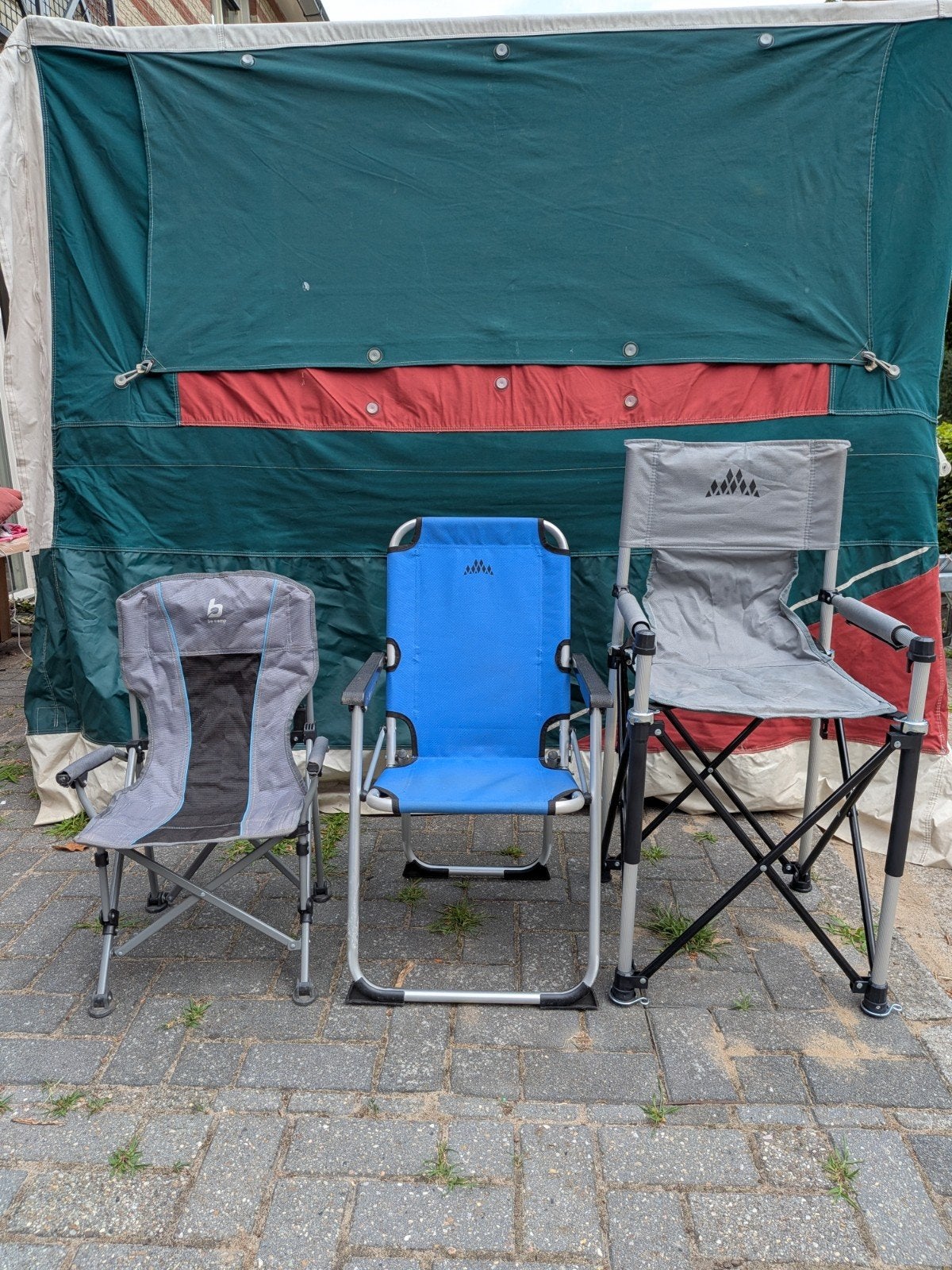 3 Kinder campingstoelen: Obelink, Bo-Camp (verhoogd & laag), Ophalen, Zo goed als nieuw, Campingstoel