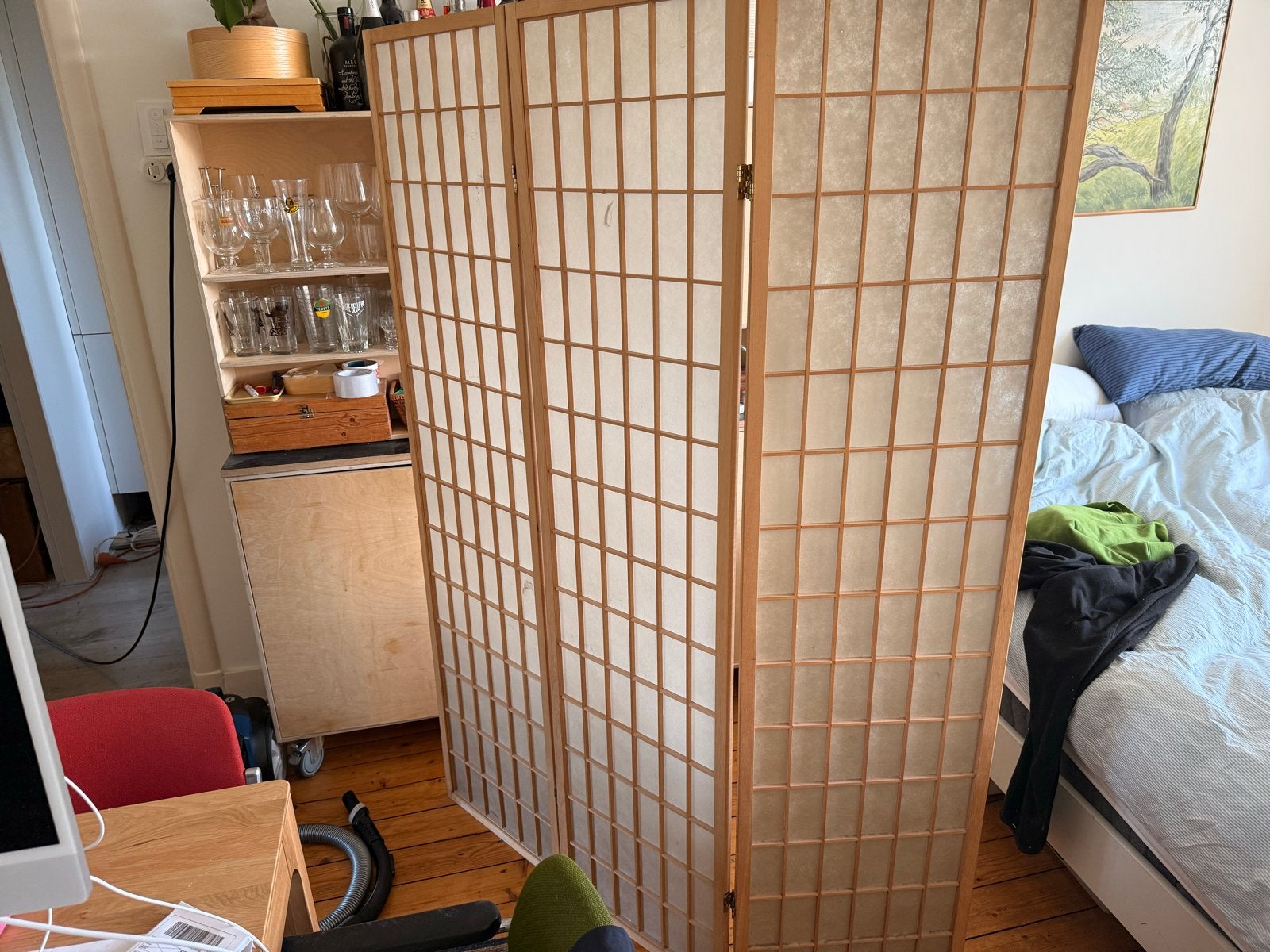 Japans kamerscherm, Shoji  3 panelen roomdivider, Ophalen, Hout, Gebruikt, Beige