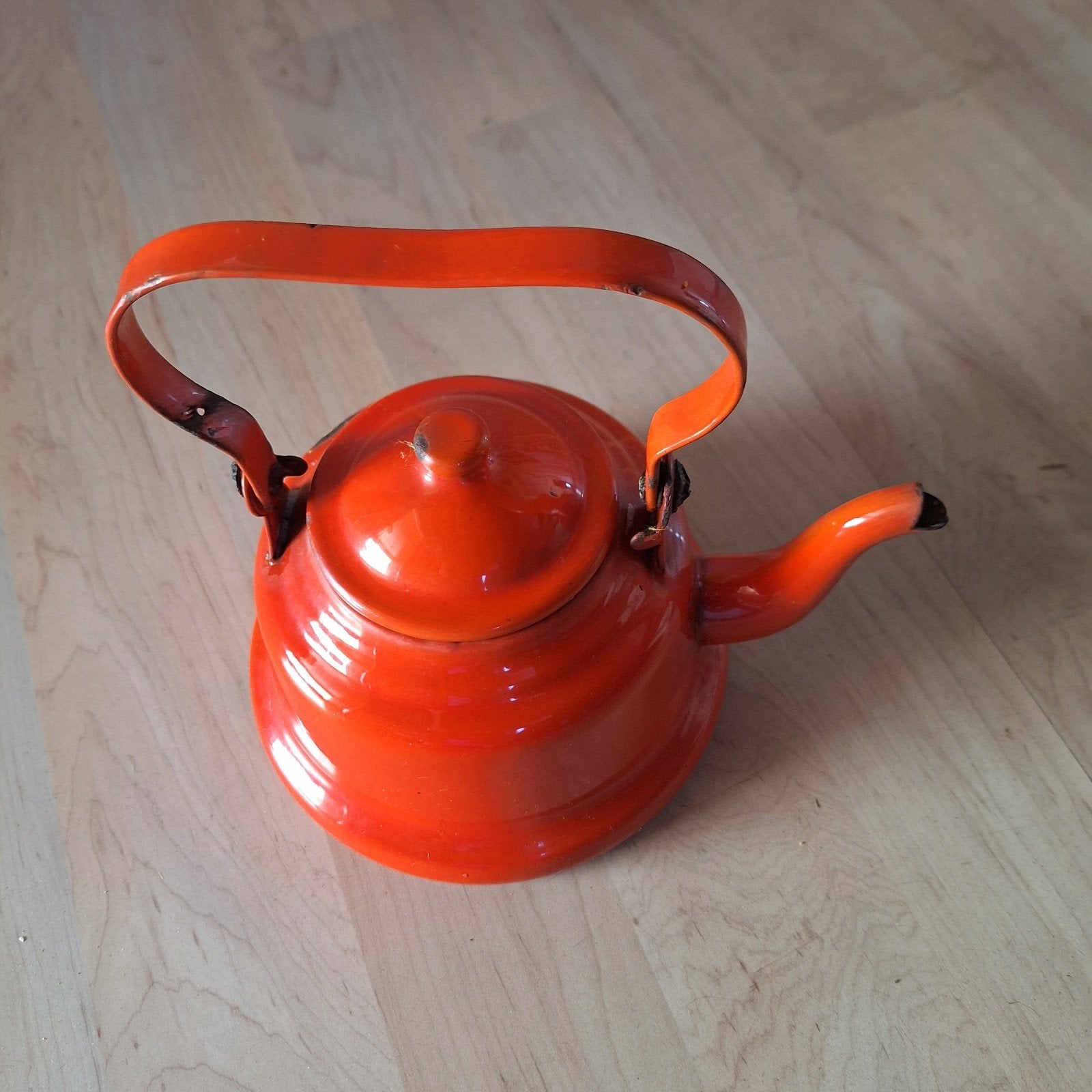 Vintage geëmailleerde theepot/keteltje - Oranje, Ophalen