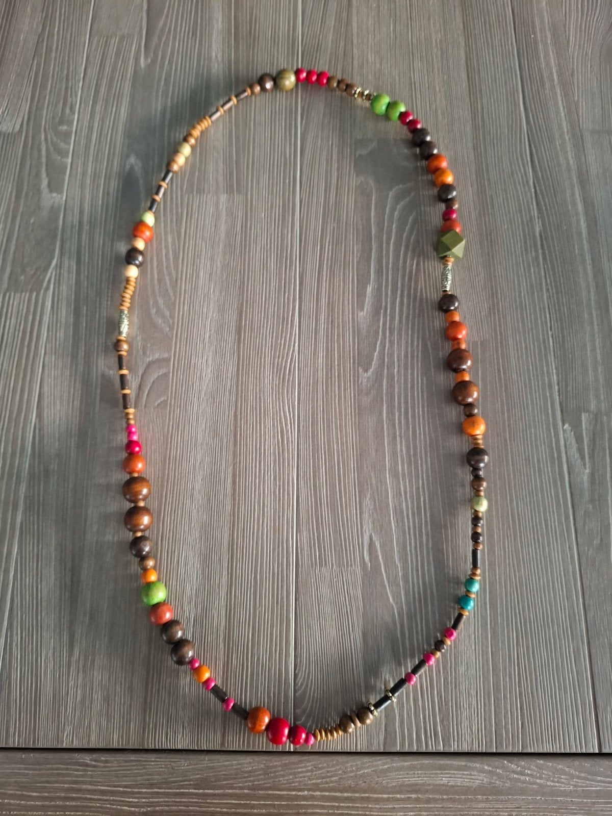 Ketting gekleurde kralen Hout, Ophalen of Verzenden, Zo goed als nieuw, Bruin, Overige materialen