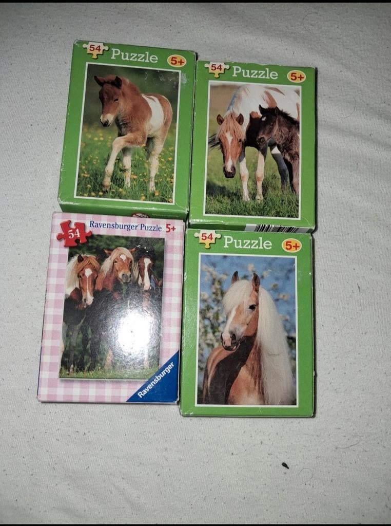 4 mini puzzels paarden 54 stukjes, Ophalen of Verzenden, Meer dan 50 stukjes, Nieuw, 4 tot 6 jaar
