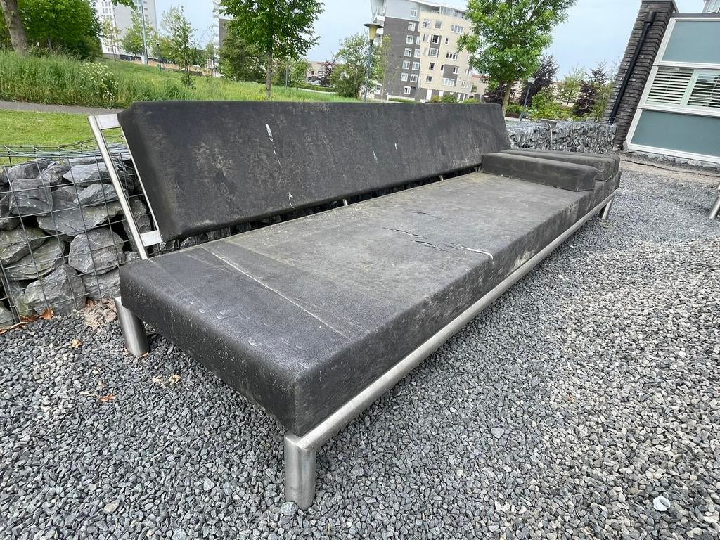 Opknapper design bank en hocker luxe, Ophalen, Gebruikt, Rvs, Verrijdbaar