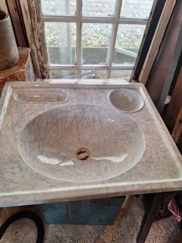prachtige antieke inbouw wasbak .met gemarmerde tekening, Antiek en Kunst, Curiosa en Brocante, Ophalen