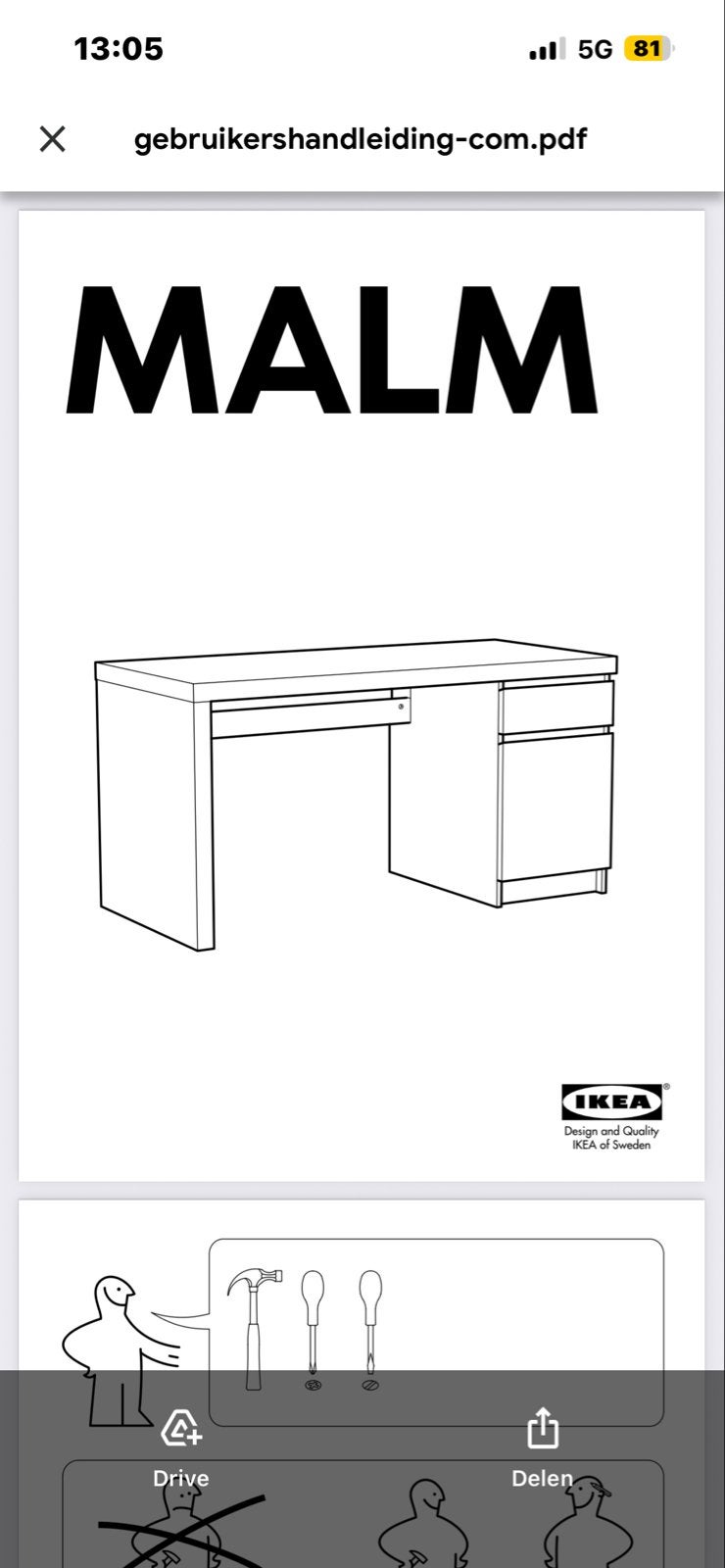 IKEA MALM bureau zwart/bruin - Ideaal voor studentenkamer, Ophalen, Zwart, Gebruikt, Spaanplaat of MDF