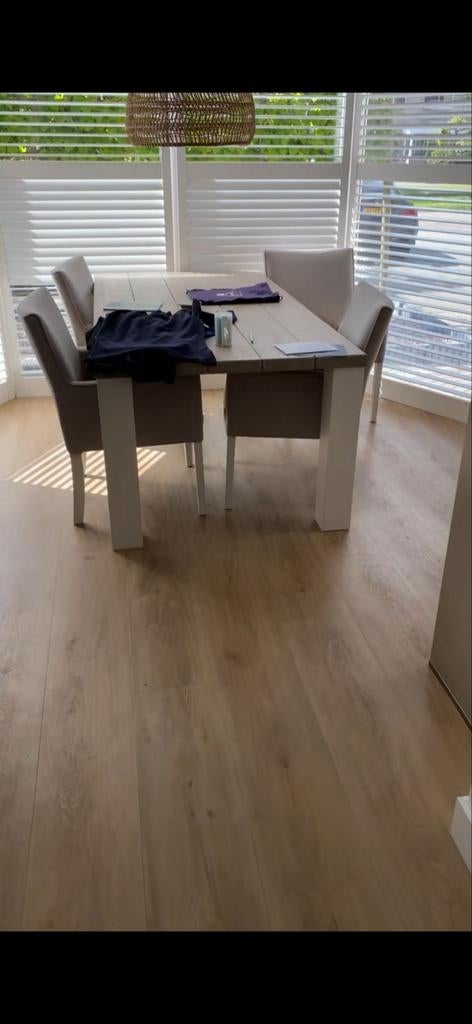 Moderne eettafel met 4 stoelen en salontafel, Ophalen, Gebruikt, 50 tot 100 cm, Modern