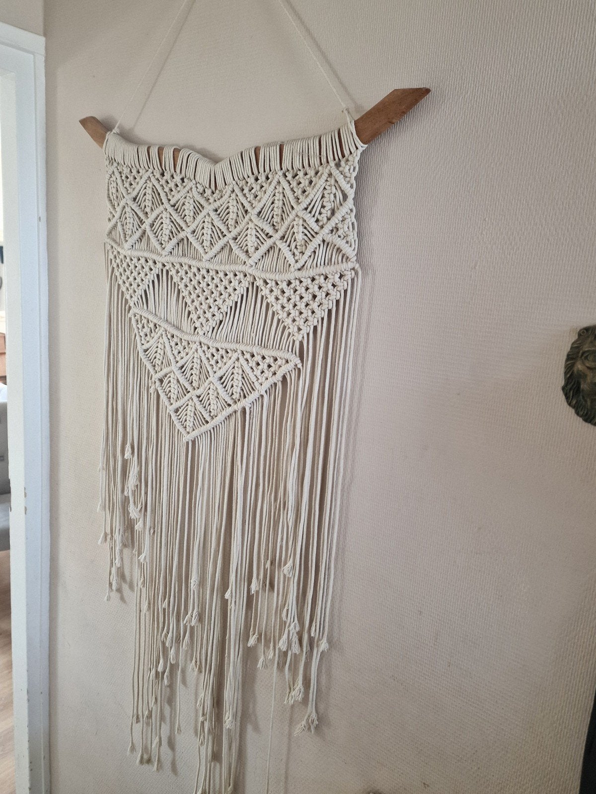 Handgemaakte Macramé Wandhanger - Boho Stijl, Beige, Gebruikt, Textiel, Ophalen of Verzenden