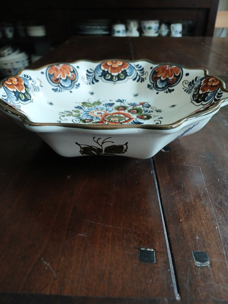 Delfts polychroom Flora keramiek schaal, 23x6cm, Ophalen of Verzenden