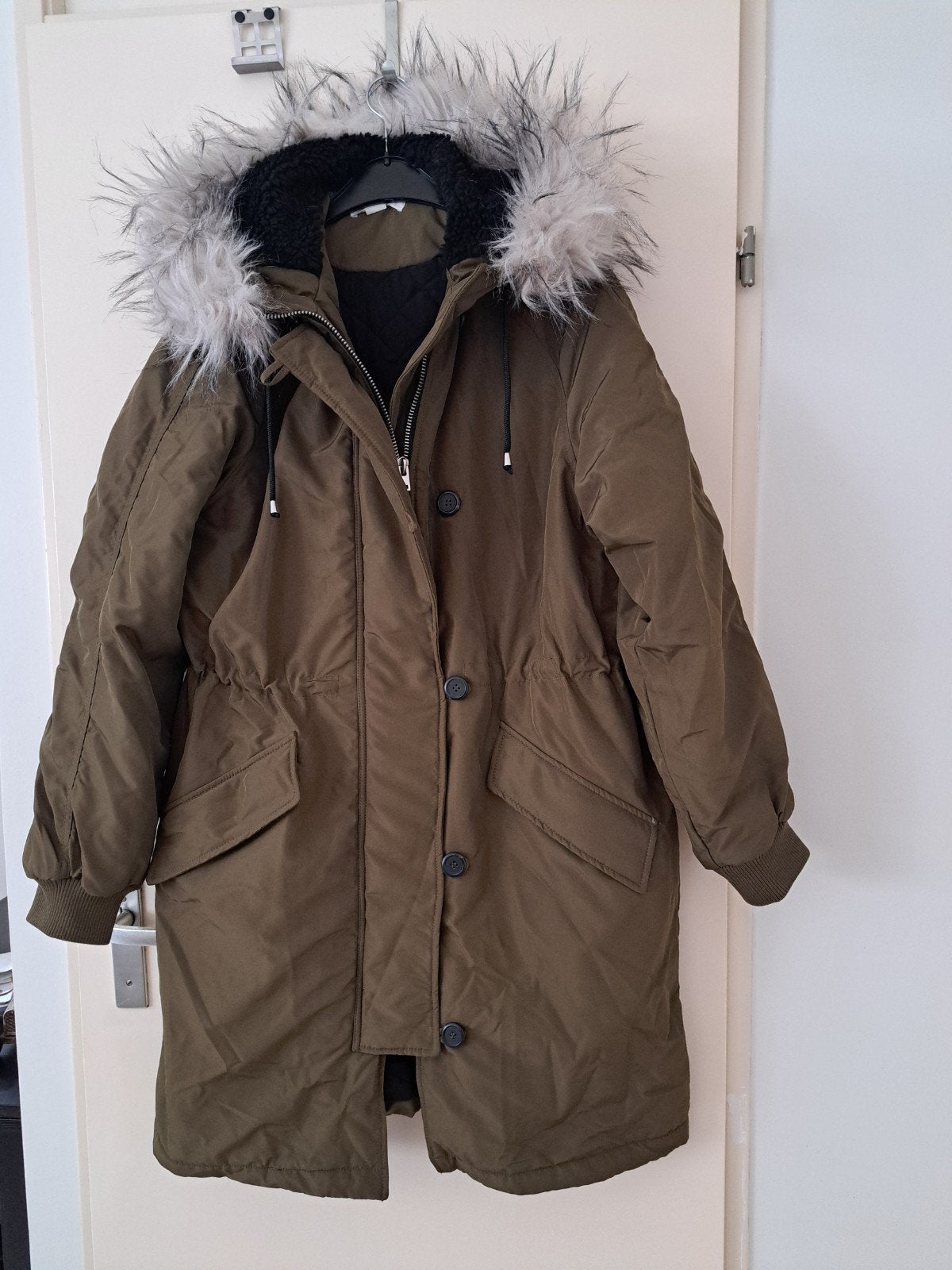 H&M Dames Winterjas Legergroen Maat S met Bontkraag, H&M, Ophalen of Verzenden, Zo goed als nieuw, Maat 36 (S)