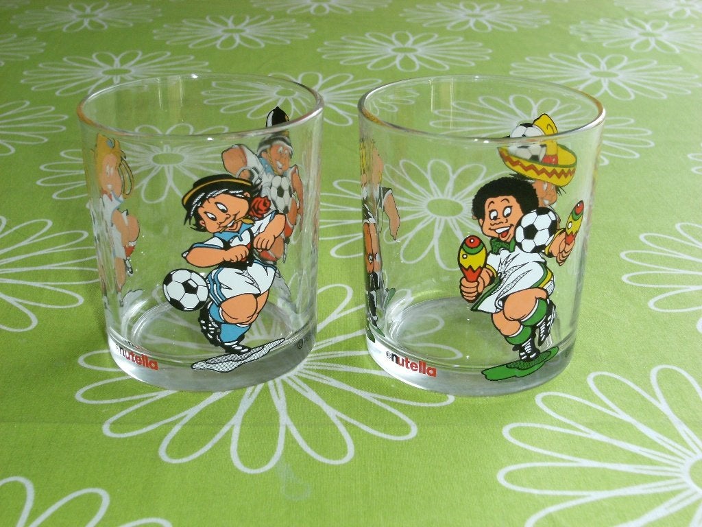 Nutella glazen voetballertjes 1994 - 1998 Ferrero, Verzamelen, Ophalen of Verzenden, Zo goed als nieuw