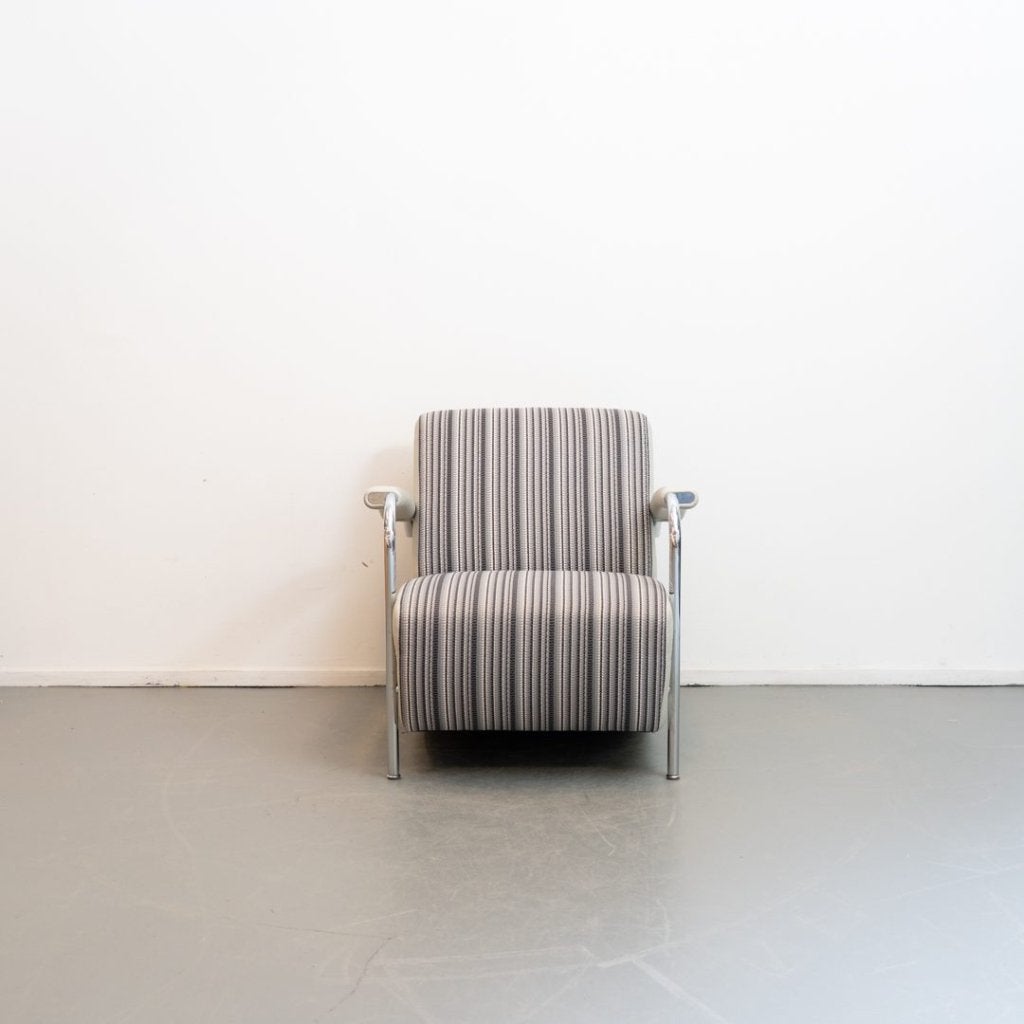 Leolux Scylla Laag Fauteuil Gestreept Stof/Grijs Leer, Niet ingevuld, Leolux, Niet ingevuld, 75 tot 100 cm
