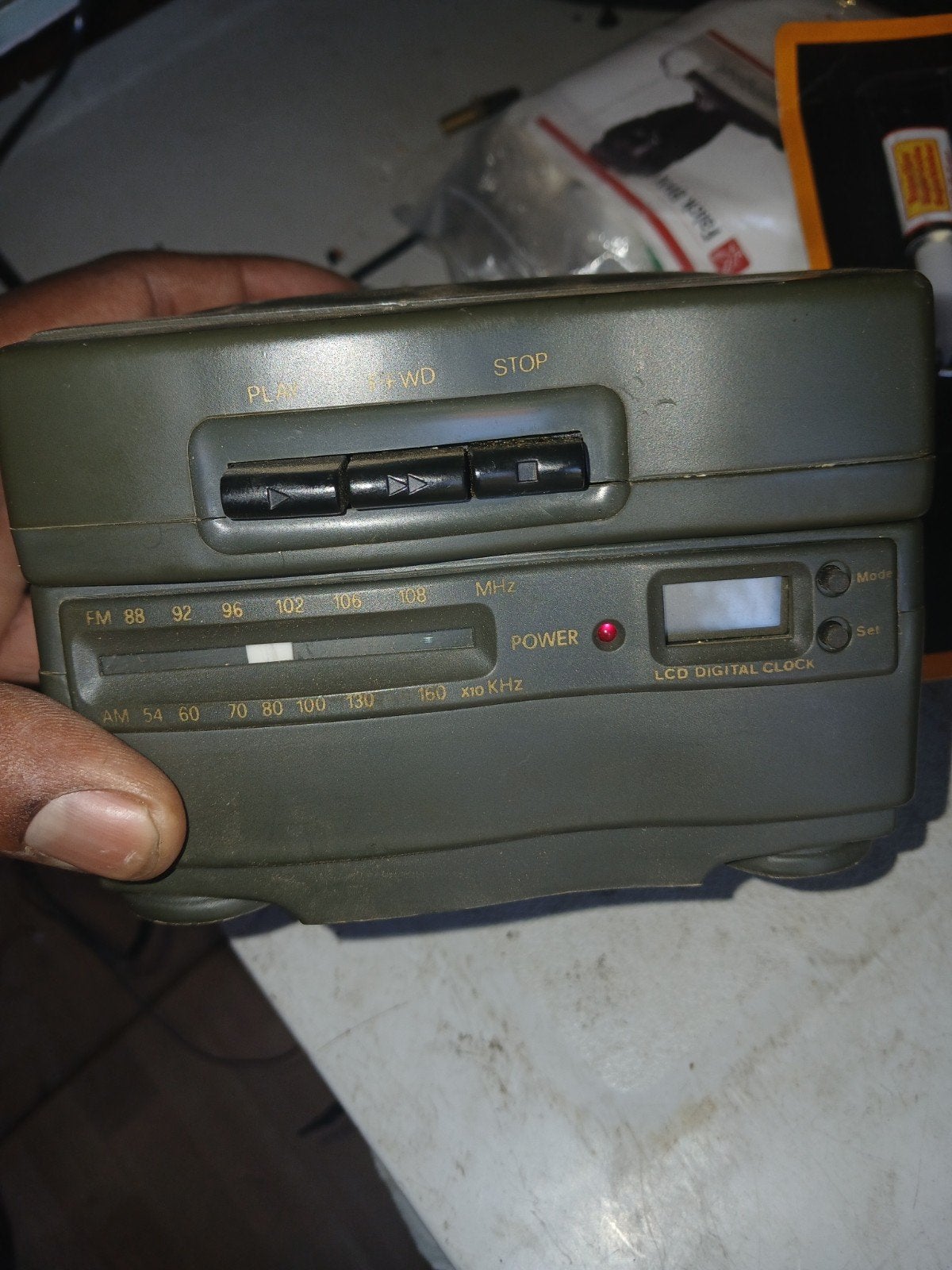 Vintage Walkman Model 9401 - Olijfgroen met Radio & Wekker, Ophalen of Verzenden, Walkman