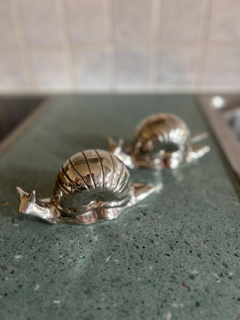 2x Vintage slakkenboter schaal verzilverde boter pot met dek, Antiek en Kunst, Ophalen of Verzenden