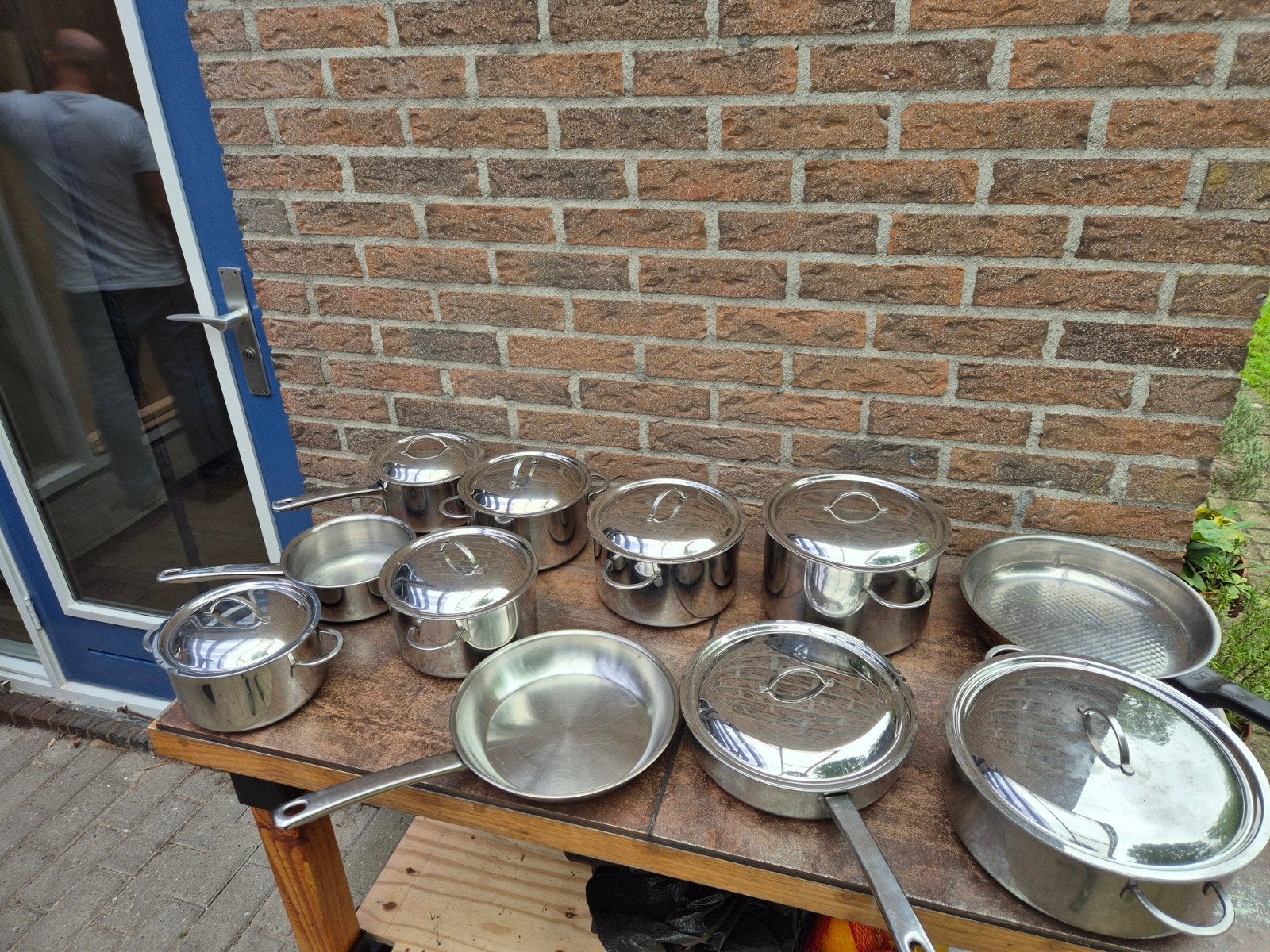 Spring Christal GL pannenset & Fissler koekenpan, Ophalen, Gebruikt, Met deksel, Pannenset