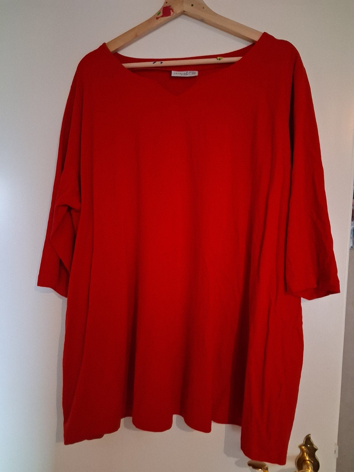 Janina Rode Tuniek/Blouse Maat 52/54, Maat 46/48 (XL) of groter, Ophalen of Verzenden, Zo goed als nieuw, Korte mouw
