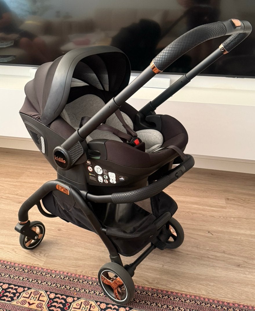 Kidilo 3-in-1 Kinderwagen + Autostoel – Zwart – Compleet, Nieuw, Ophalen of Verzenden, Verstelbare duwstang, Kinderwagen