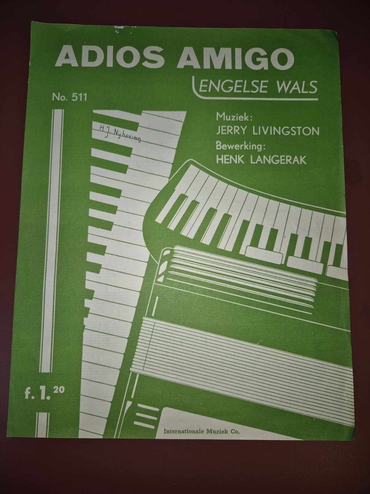 Adios Amigo - Engelse Wals bladmuziek voor piano/accordeon, Gebruikt, Accordeon, Ophalen of Verzenden, Artiest of Componist