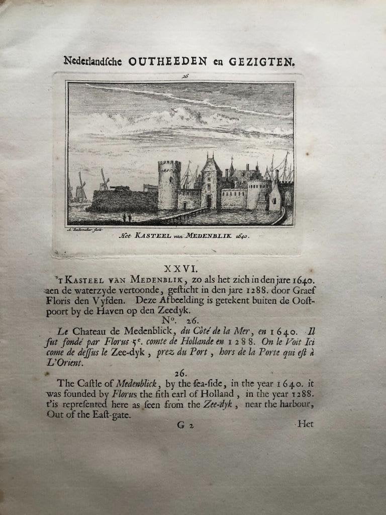 026 / Medemblik Het Kasteel Kopergravure 1725, Antiek en Kunst, Ophalen of Verzenden
