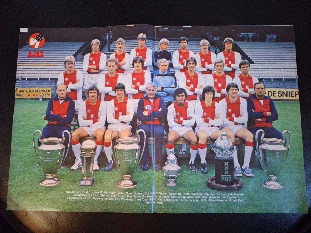 Oude unieke elftalposter Ajax jaren '70, Verzamelen, Ophalen of Verzenden, Gebruikt, Ajax, Poster, Plaatje of Sticker