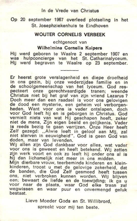 Verbeek Wouter Cornelis 1907-1967 Waalre, Verzamelen, Ophalen of Verzenden