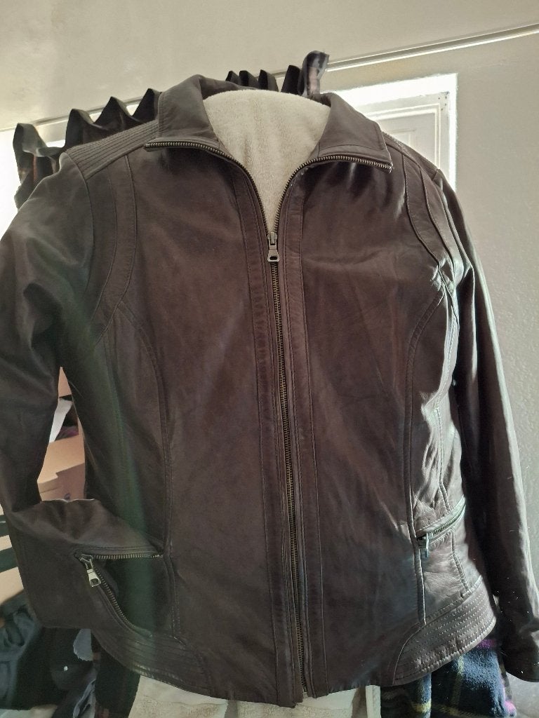 Leren jasje, Kleding | Dames, Ophalen of Verzenden, Gedragen, Maat 42/44 (L), Bruin