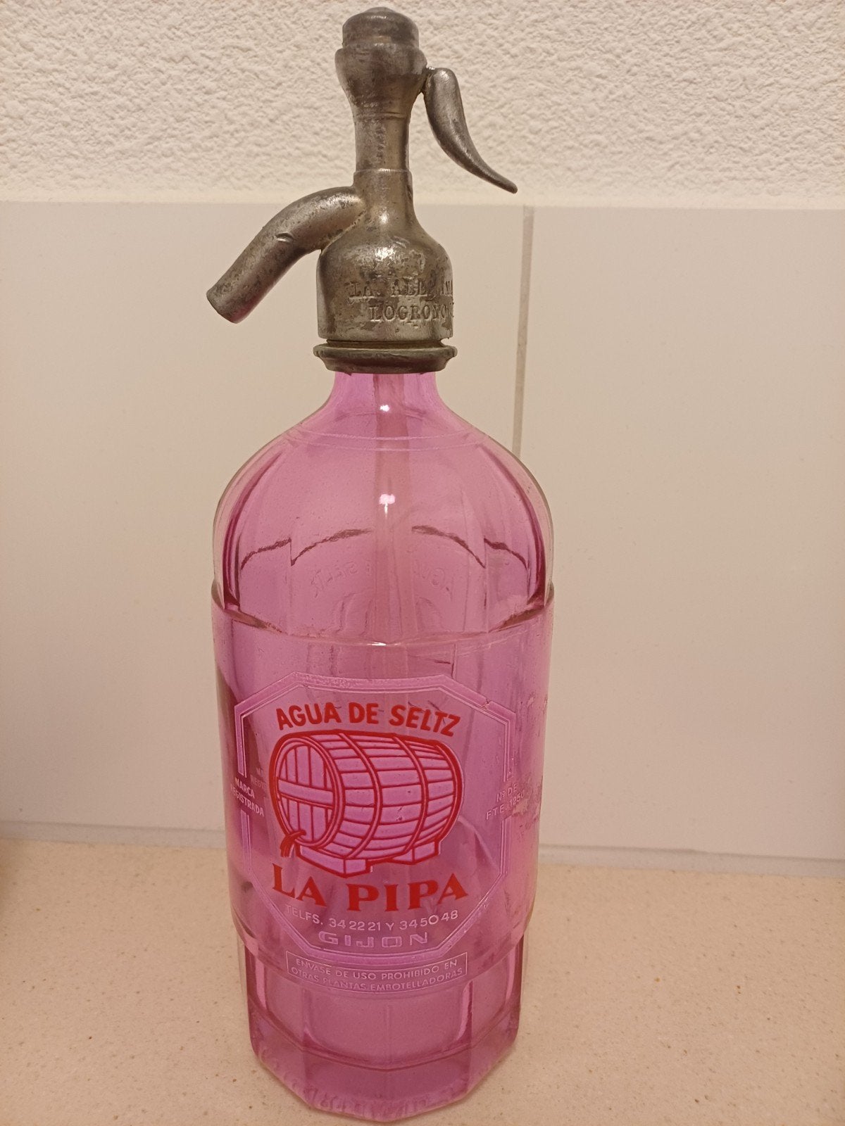Antieke Spaanse Spuitfles Sifon aqua de seltz PIPA Roze, Verzenden