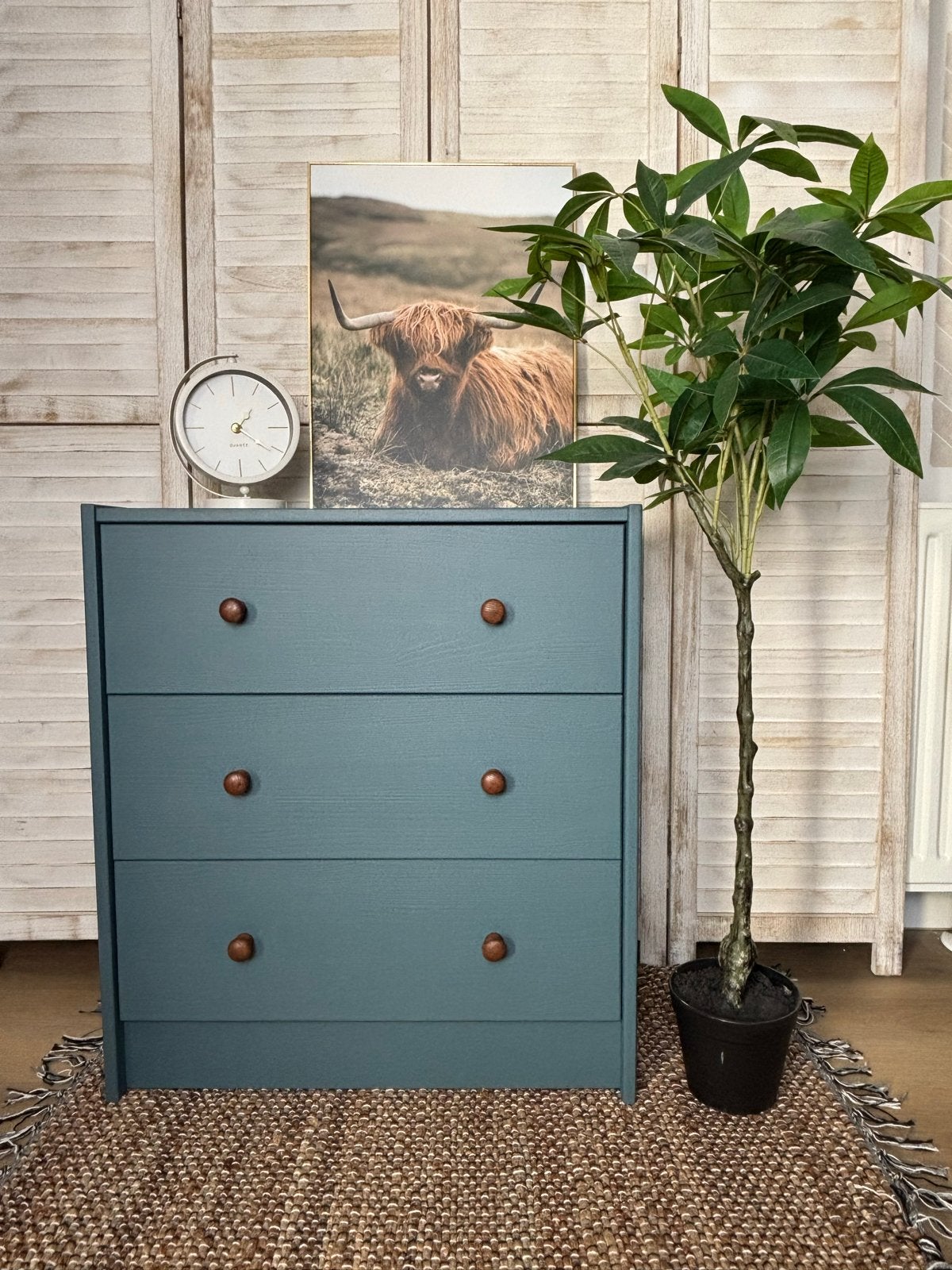IKEA Rast ladekast - Petrol blauw met houten knoppen, Ophalen, 50 tot 100 cm, Zo goed als nieuw, 3 of 4 laden