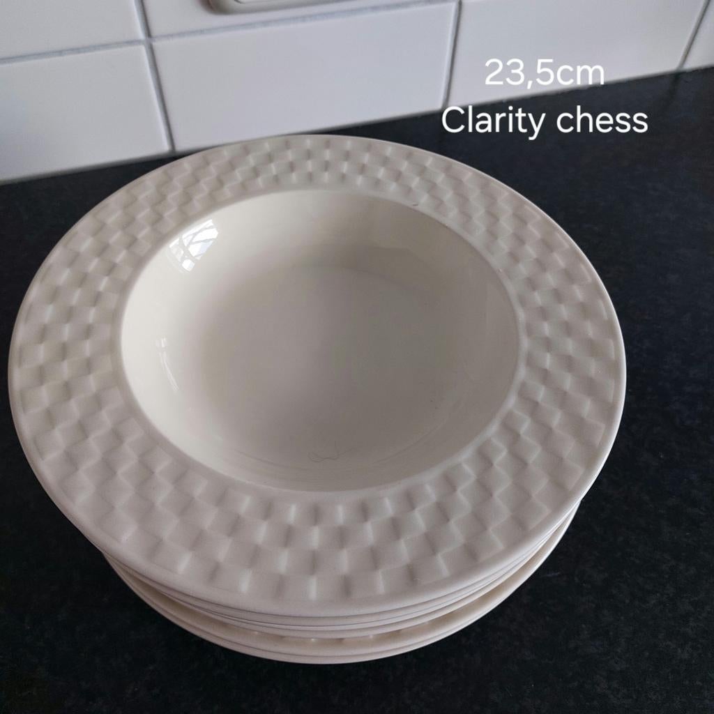 6 soepborden Clarity chess / blokker, Ophalen of Verzenden, Zo goed als nieuw, Overige stijlen, Bord(en)