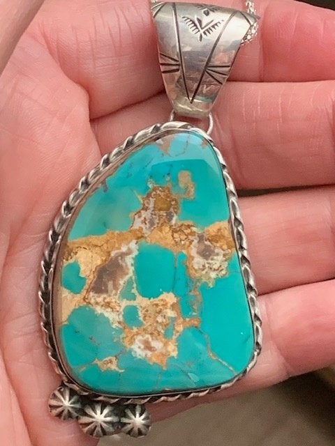 Zilveren hanger met Pilot Mountain turquoise, incl. ketting, Ophalen of Verzenden, Nieuw, Overige kleuren, Zilver