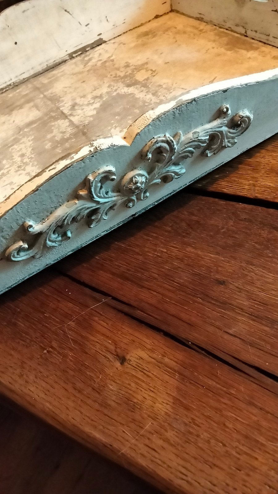 Leuke brocante houten dienblad wit kleurig, Gebruikt, ., Ophalen of Verzenden, Overige typen