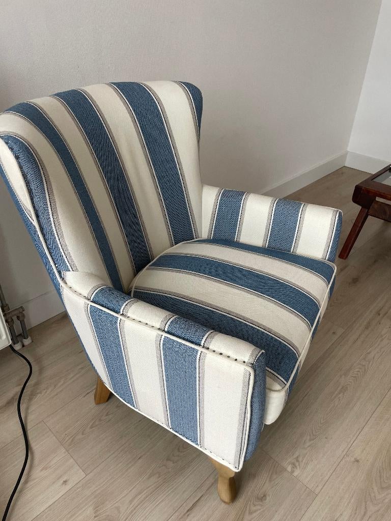 riviera maison Fauteuil Cavendish Blue stripe zgan, Ophalen, 75 tot 100 cm, Zo goed als nieuw, Stof