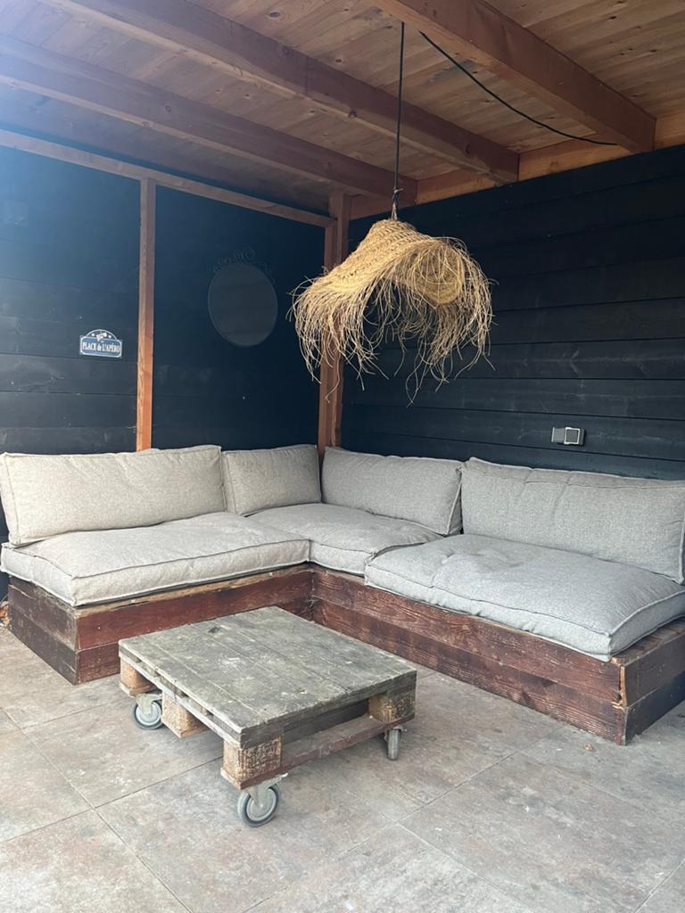 Loungeset/tuin set met fijne pallet kussen, Ophalen, Gebruikt