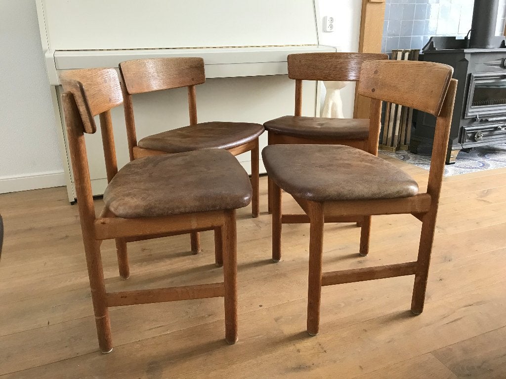 4 Borge Mogensen Fredericia 3236 Deens stoel vintage, Huis en Inrichting, Stoelen, Gebruikt, Bruin, Leer, Ophalen of Verzenden