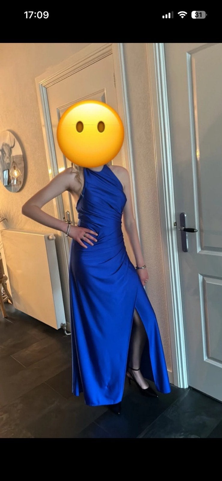 Prachtige kobaltblauwe galajurk met split, Kleding | Dames, Ophalen, Blauw, Zo goed als nieuw, Maat 36 (S)