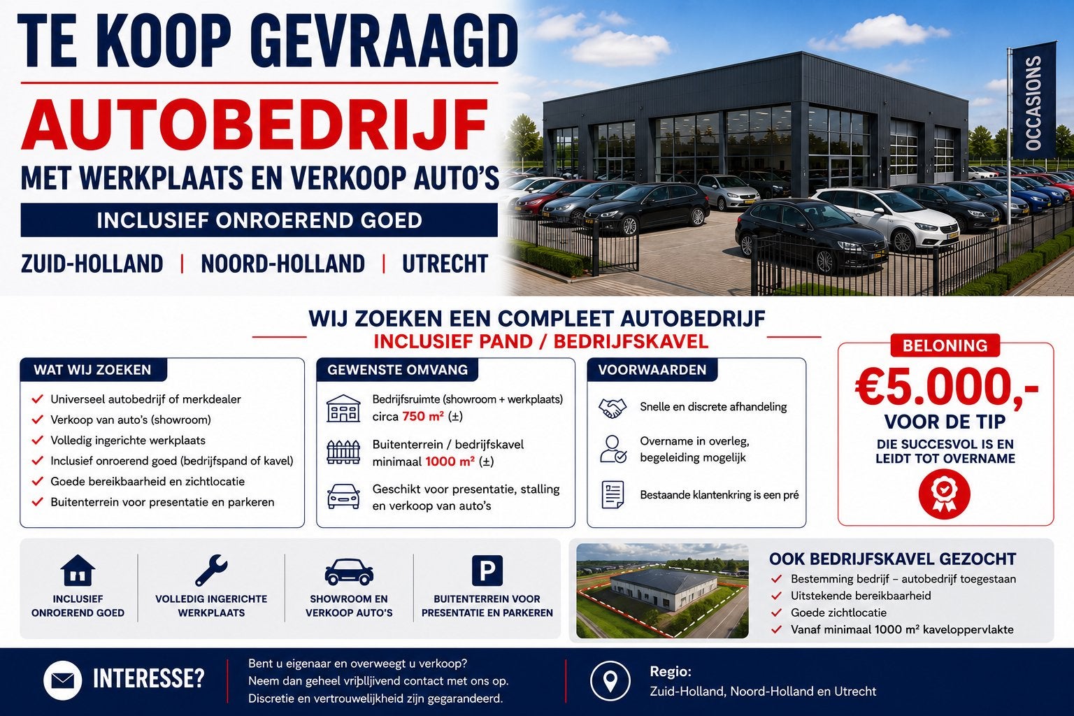 Gezocht: Compleet autobedrijf met werkplaats en showroom