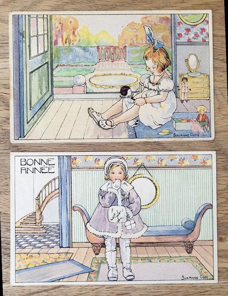 2x ansichtkaart kinderen Suzanne Cocq, Ophalen of Verzenden, 1920 tot 1940, Kinderen