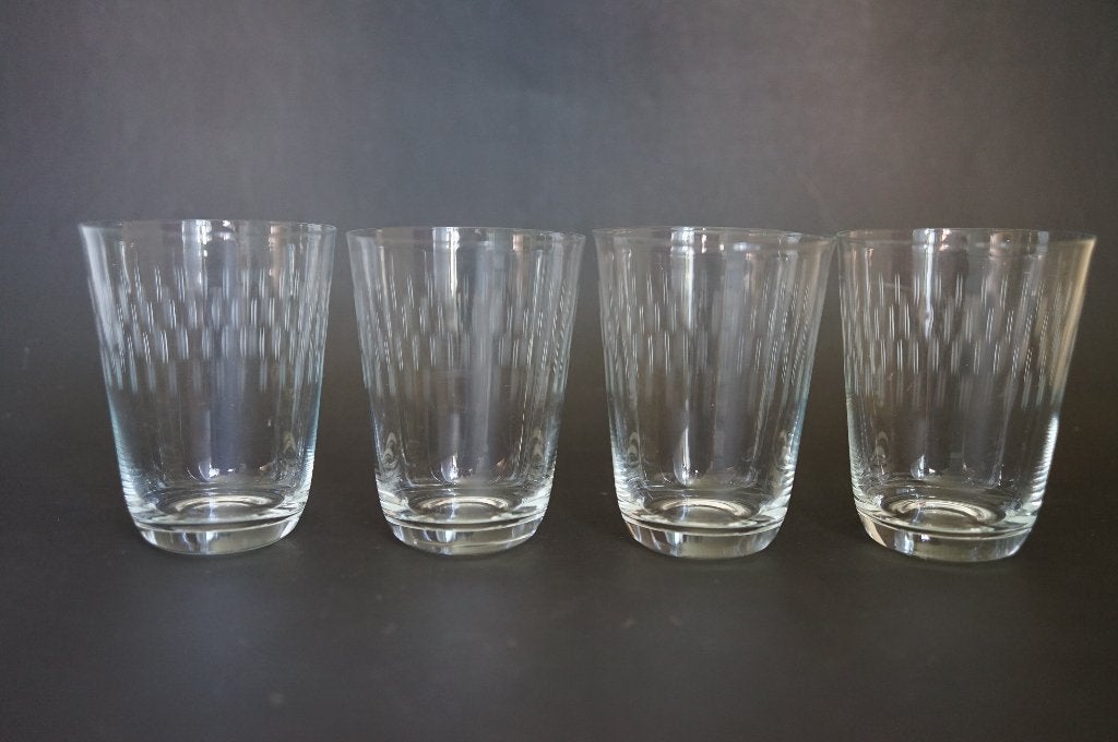 vintage mid century geslepen glas water sap 4x streepjes., Glas of Glazen, Overige merken, Ophalen of Verzenden, Overige stijlen