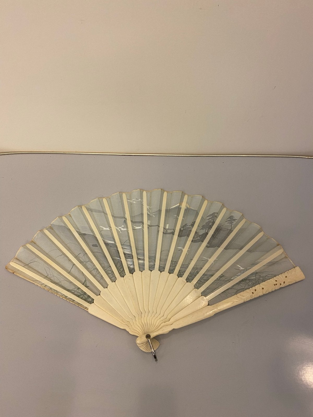 Japanse waaier met Mount Fuji, been en linnen, Antiek en Kunst, Ophalen of Verzenden