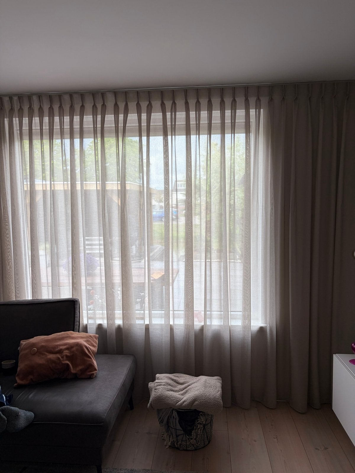 2x Kwantum vitrage / inbetween gordijnen – zo goed als nieuw, Ophalen, 200 cm of meer, Beige, Zo goed als nieuw