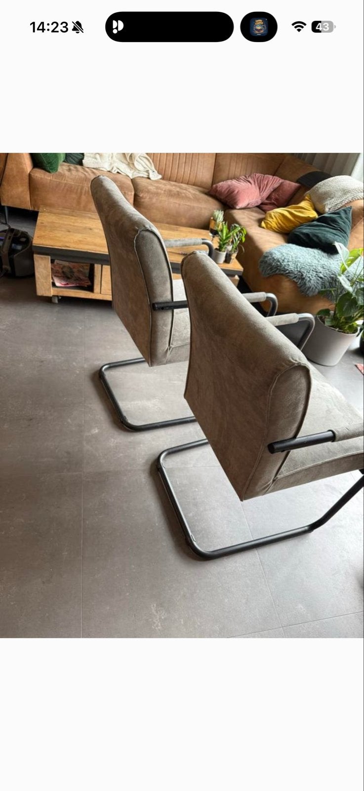 Set van 2 comfortabele eetkamerstoelen - Grijs micro leder, Huis en Inrichting, Ophalen, Gebruikt, Twee, Stof