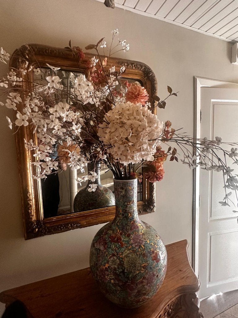 Silk-Ka zijden bloemen boeket met vaas, Ophalen, Zo goed als nieuw, Boeket, Inclusief kunstbloemen