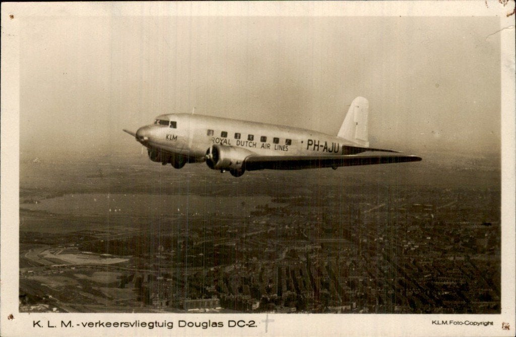 Rotterdam - Douglas DC-2 - KLM PH-AJU, Ophalen of Verzenden, 1920 tot 1940, Gelopen, Zuid-Holland