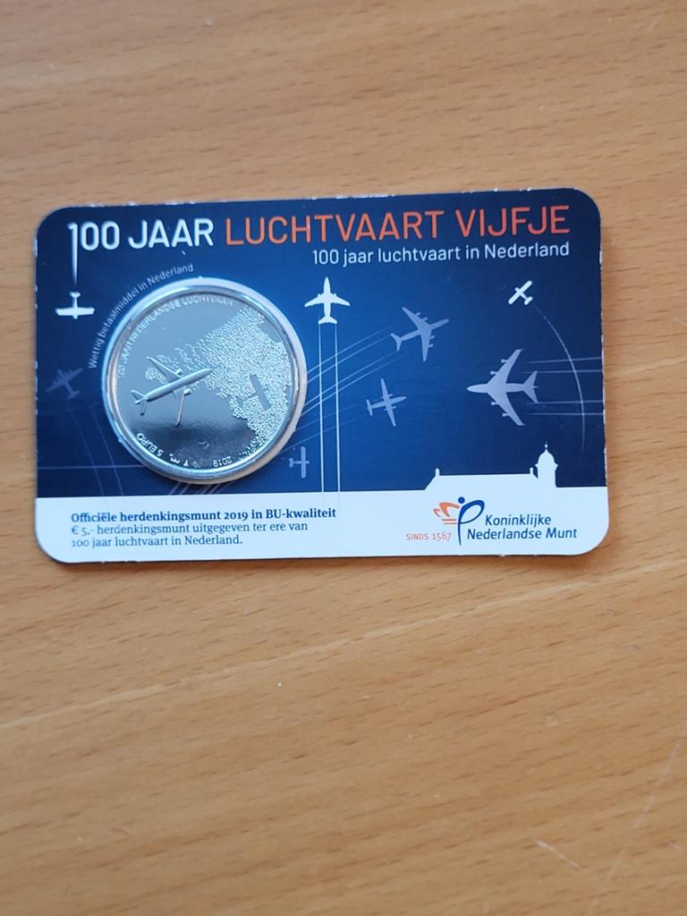 100 Jaar Luchtvaart Vijfje - Zwaar Verzilverde €5 Munt, Ophalen of Verzenden, Euro's, Losse munt