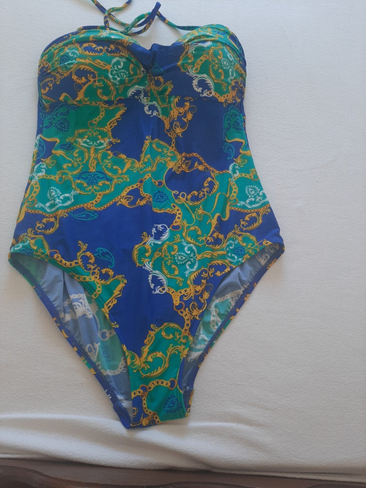 LIVERA Badpak Maat 42 - Blauw, Groen, Goud Patroon, Blauw, LIVERA Swimwear, Badpak, Ophalen of Verzenden