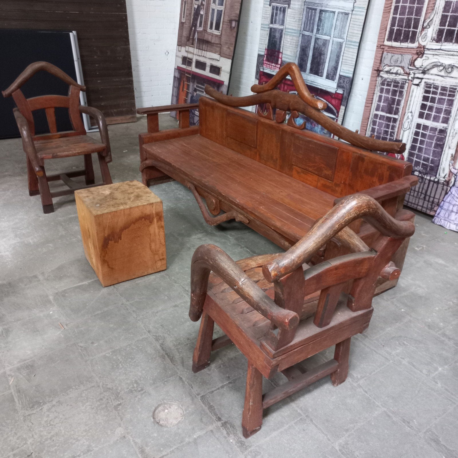 prachtige oude houten tuinset, Ophalen
