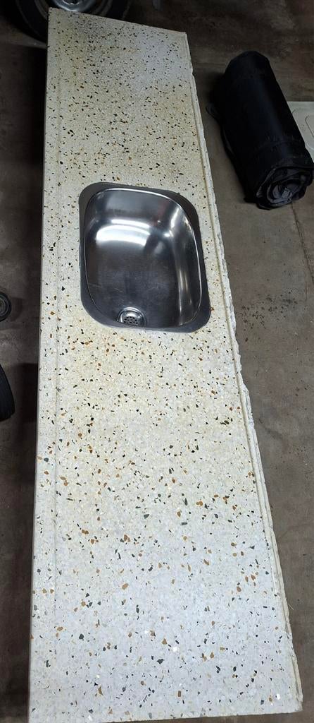 Terrazzo aanrechtblad met RVS spoelbak-Vintage-Buitenkeuken, Ophalen, Gebruikt