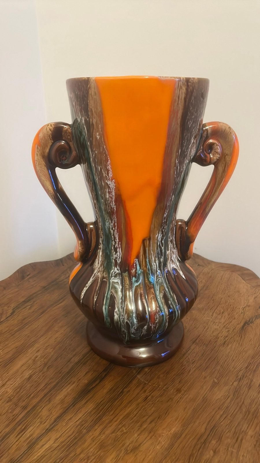 Franse vintage vaas met oren 28cm., Ophalen of Verzenden