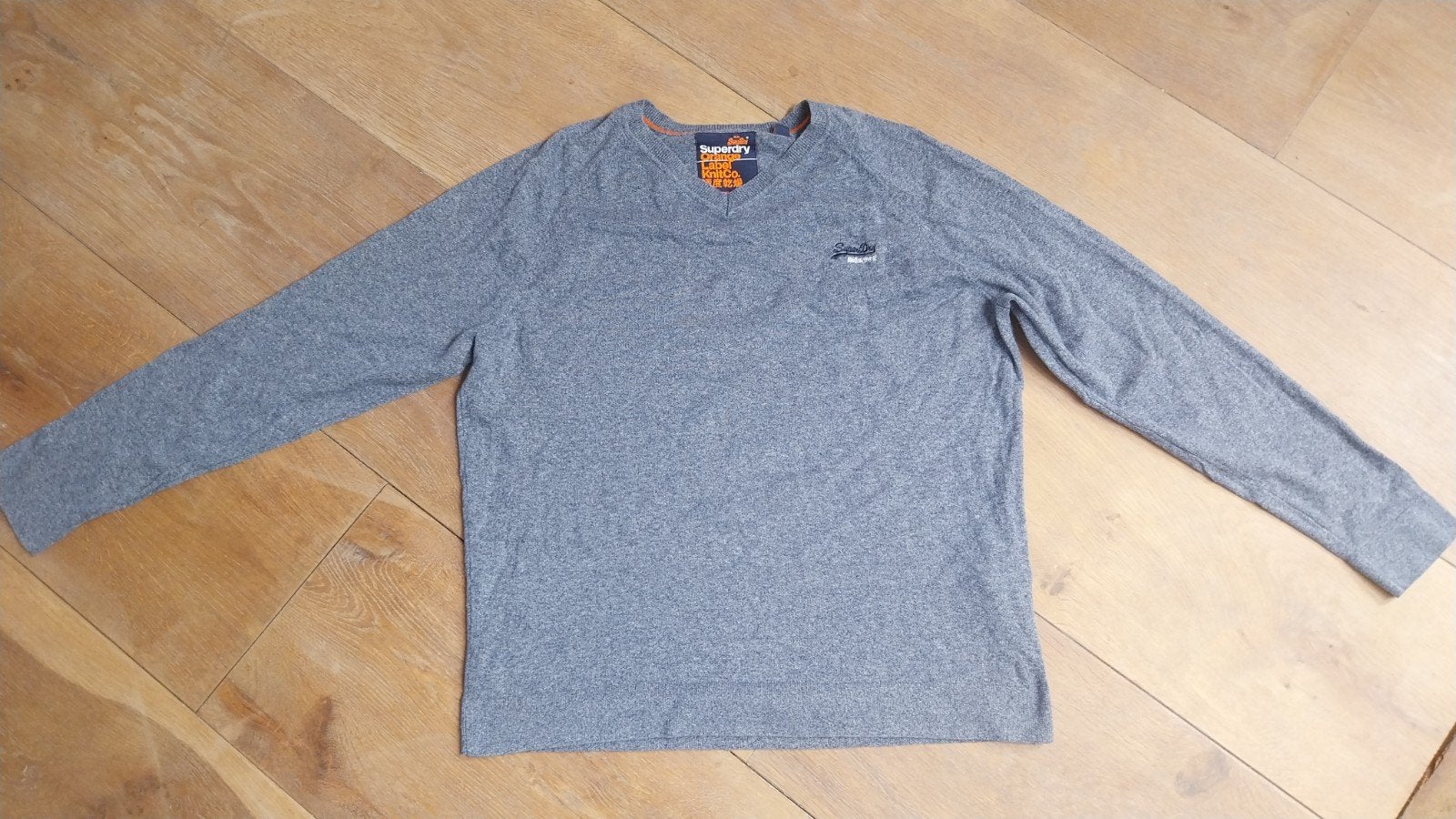 Superdry, grijsblauw katoenen V hals trui, maat XXXL., Blauw, Overige maten, Ophalen of Verzenden, Zo goed als nieuw