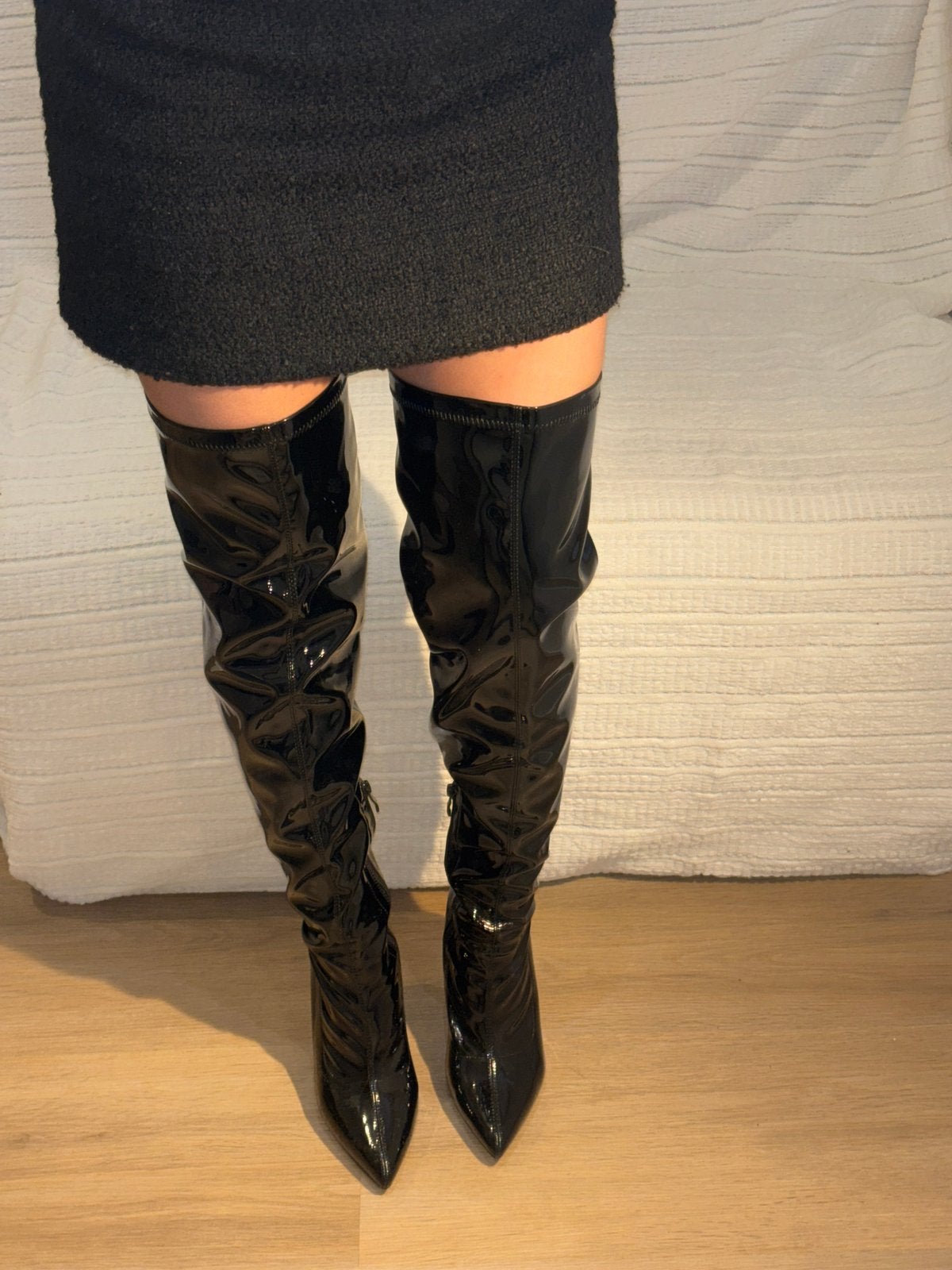 Mooie laklaarzen, Kleding | Dames, Schoenen, Ophalen, Zo goed als nieuw, Zwart, Hoge laarzen