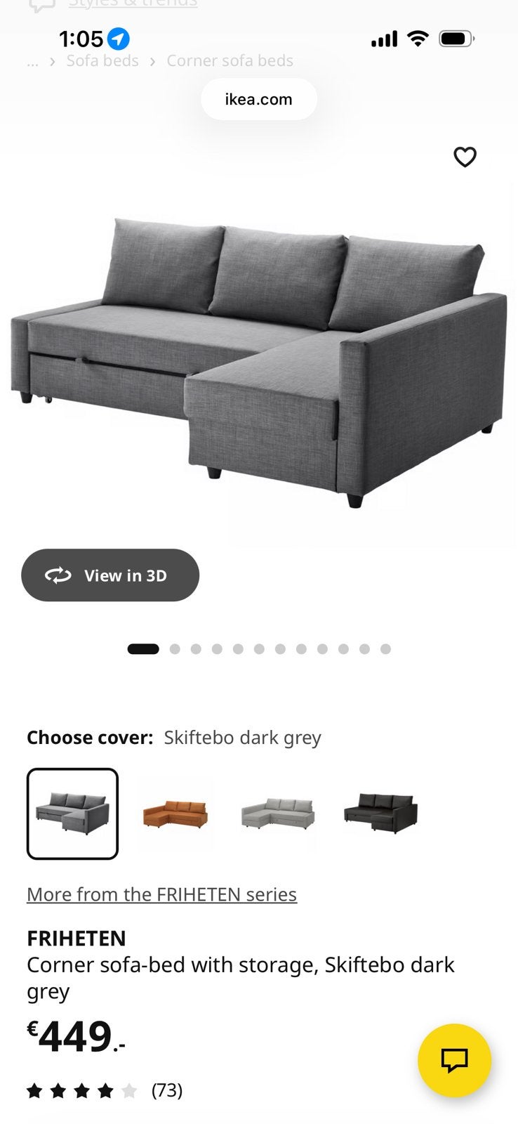 IKEA FRIHETEN corner sofa bed with storage – dark grey, Ophalen, Zo goed als nieuw, Tweepersoons, Grijs